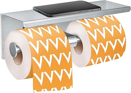 Alpine Industries Soporte de papel higiénico doble con estante de almacenamiento, montaje en pared y dispensador de pañuelos de acero inoxidable