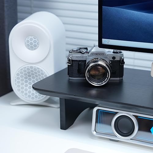 Vista 2 de Bamboo - Soporte elevador de monitor doble negro, elevador de monitor de escritorio de 2 niveles para 2 monitores, compatible con monitor