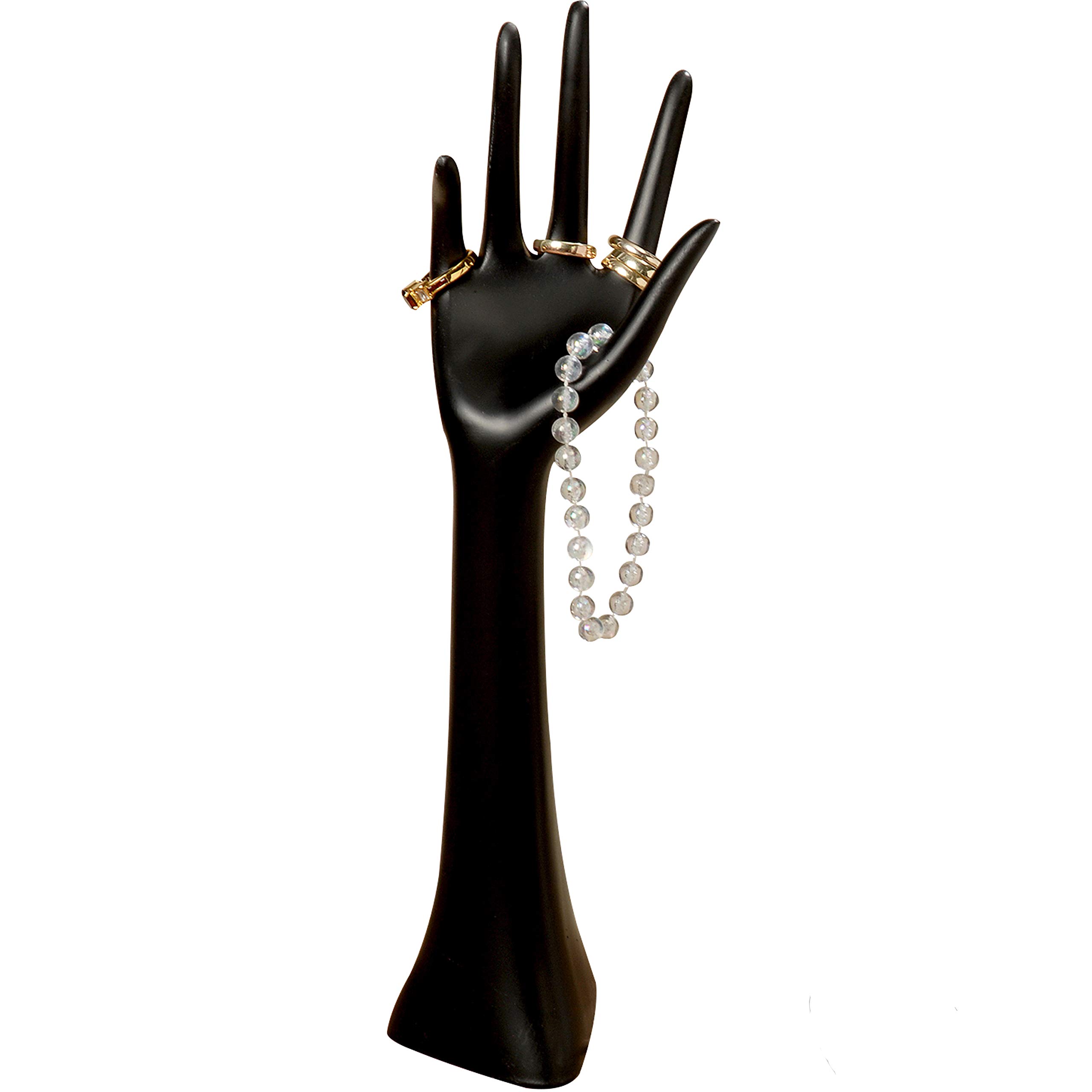Organizer Hand, Jewelry and Eye Glasses Holder, Ring Stand, Necklace Display, Dresser Top or Vanity Piece, Black, Sculptural, Form, Artisan Cast Poly Resin, Approximately 14 Inches Tall