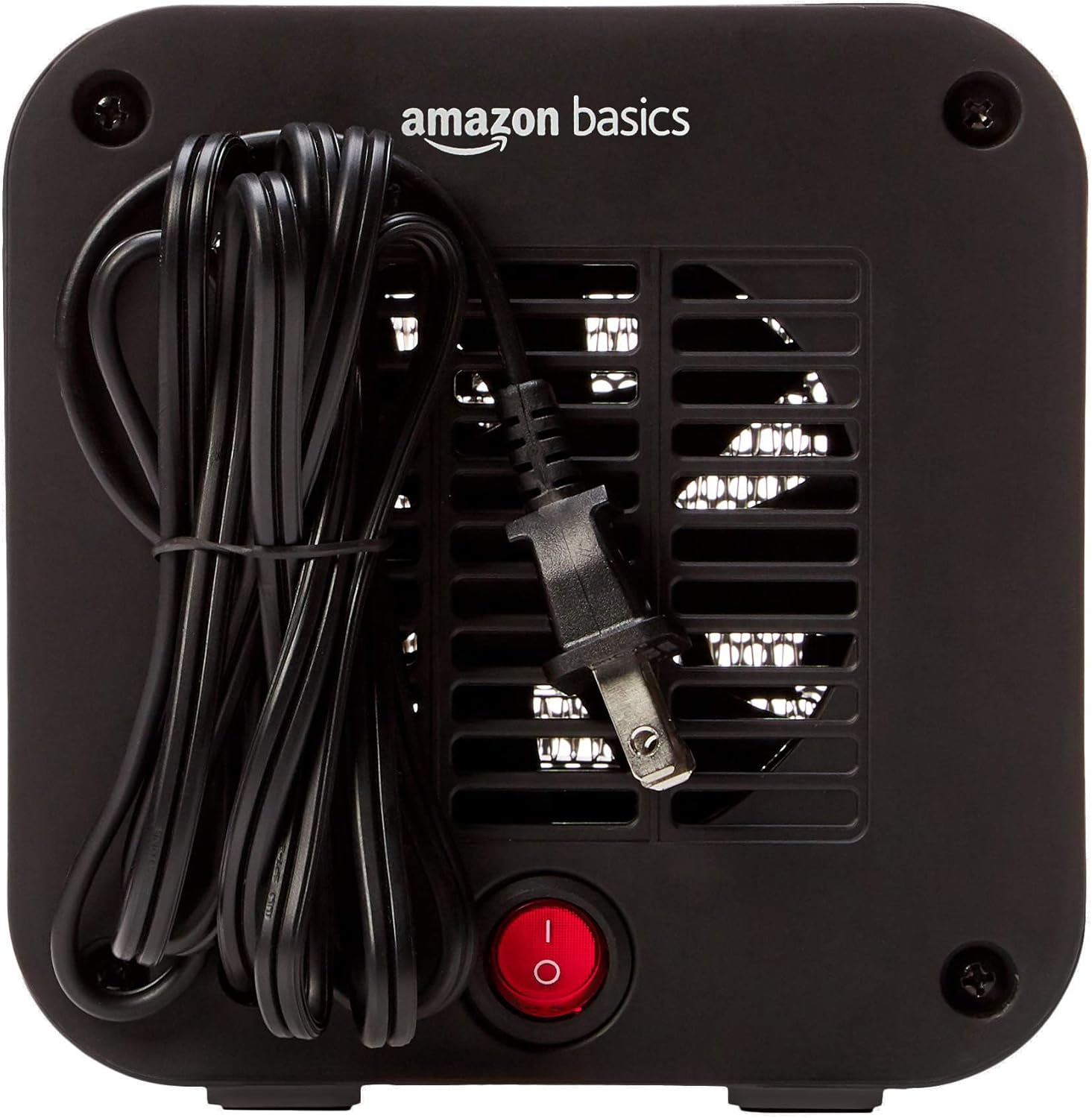 Amazon Basics Portable Mini Ceramic Space Heater, back view with power switch