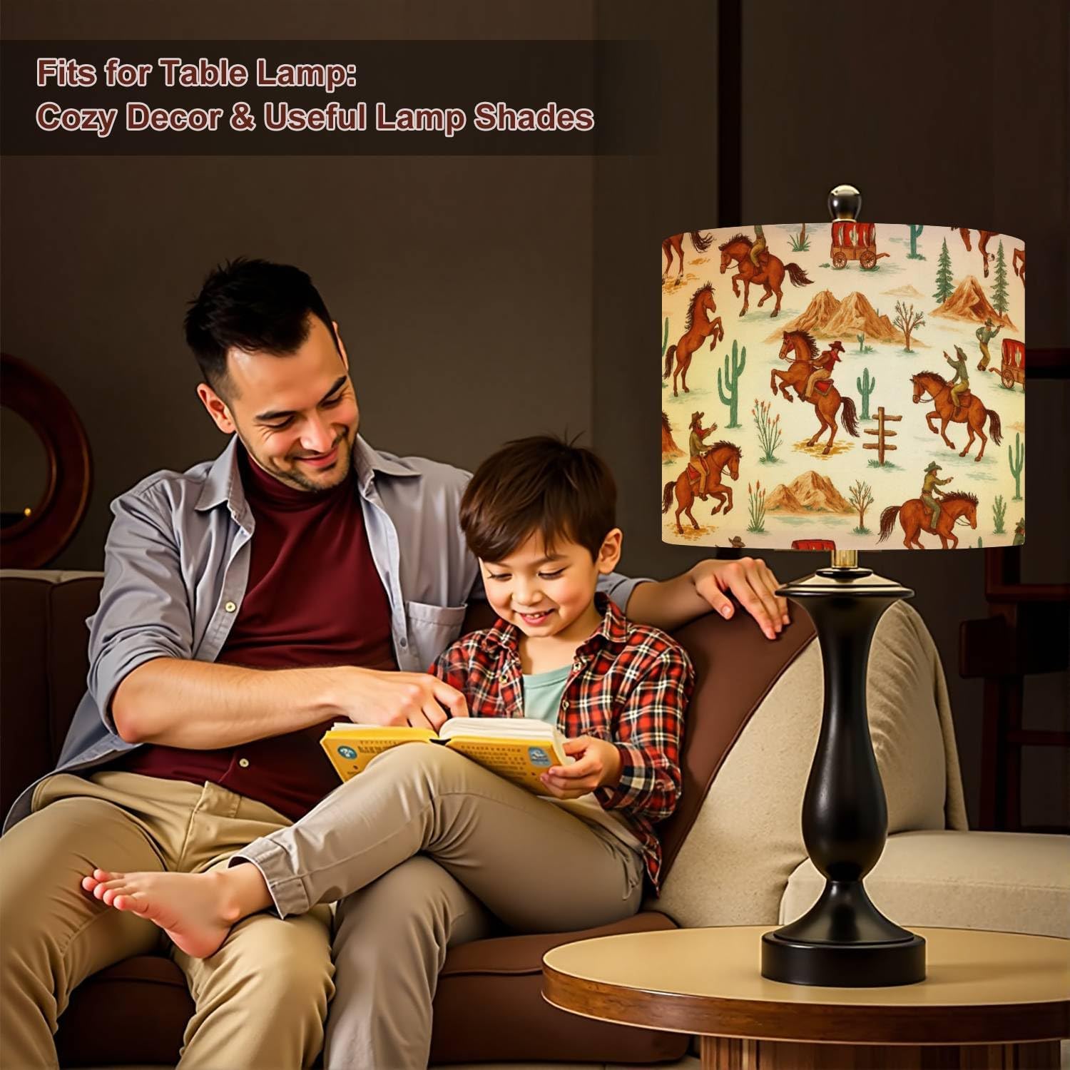 Cowboy Lampshades Western Lamp Shades set of 2 Stylish western Cowboys vintage from wild west rural Light Shade for Table Lamps Floor Lamps Drum Lamp Shades Lampshade Replacement