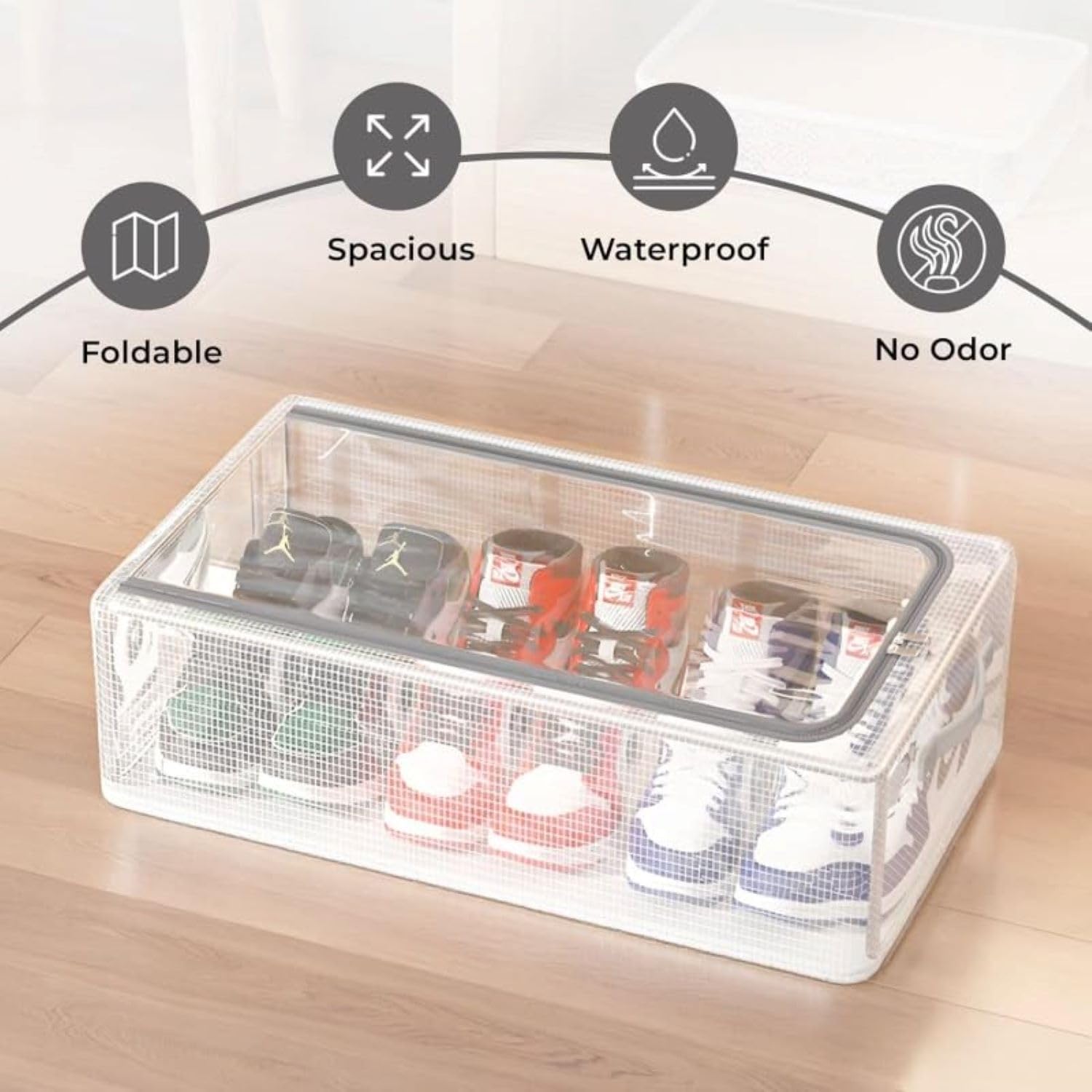 Shoe Storage Box with Transparent Cover & Dividers | Foldable, Dustproof, Under Bed Shoe Organizer for Sneakers, Heels & Sandals | Large Capacity Shoe Rack Box for Home & Closet (1 Box) 2
