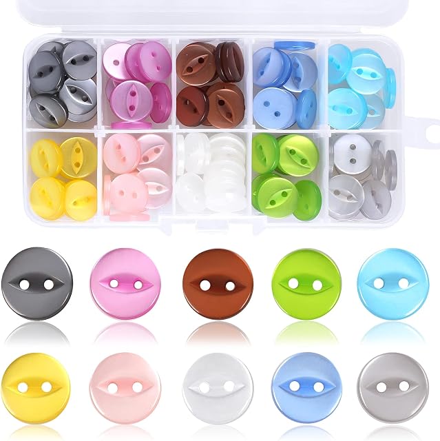 Baby Buttons,200 Pcs Round Fish Eye Buttons,2 Hole Baby Resin Buttons for Knitting,Cardigans,Sewing,Crafts and Accessories,10 Colors(14mm)