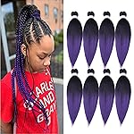 Pre Stretched Braiding Hair, 20 inch Braiding Hair, 8 Packs Soft Yaki Texture,No Itch, Hot Water Setting Synthetic Hair Extensions for Braids (20in,1B/Purple)