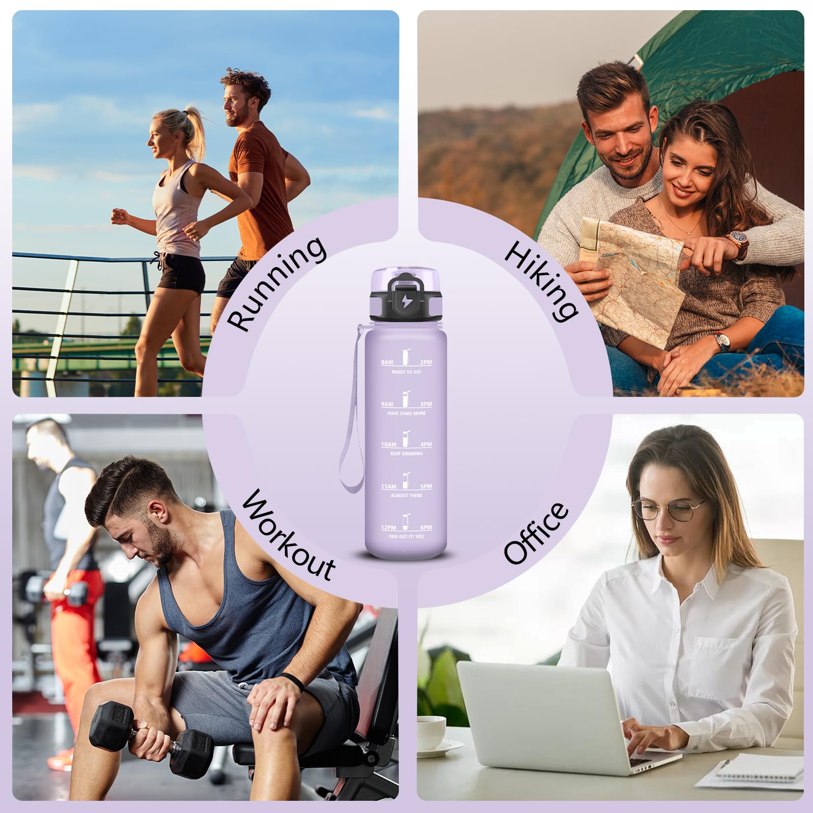 Borraccia 1 Litro, Borraccia Sportiv e Orari per Bere, 1L Boraccia Palestra Motivazionale, Borracce a Prova Di Perdite per Palestra, Scuola, Yoga