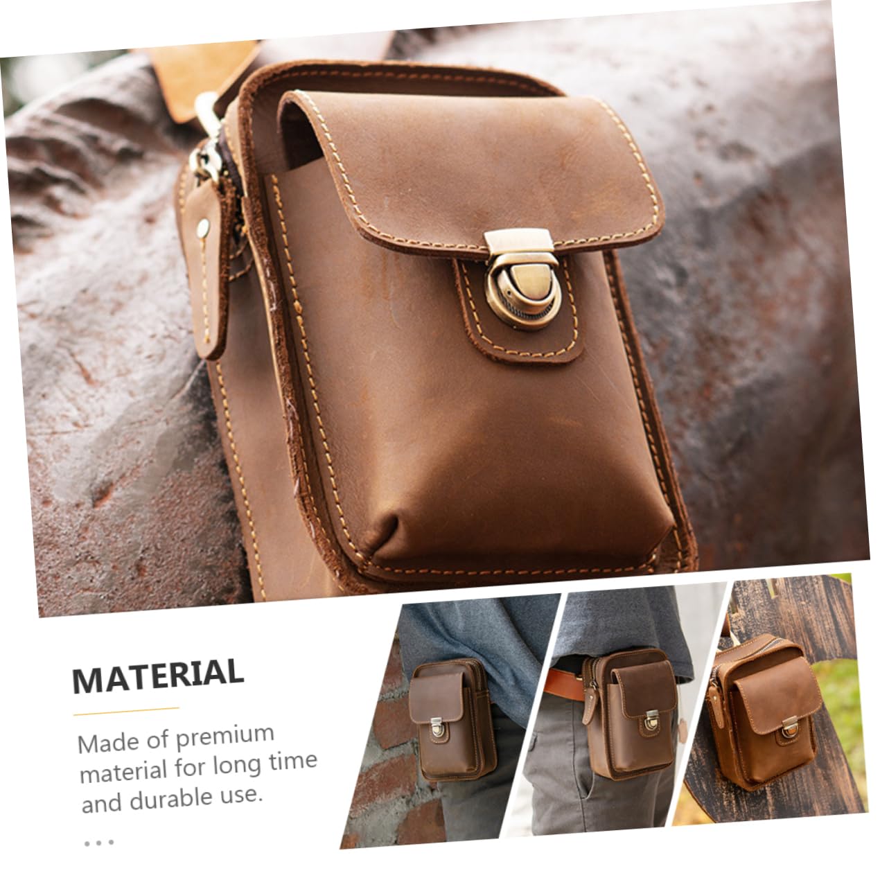 HEMOTON Marsupio Multifunzione per Cellulare da Cintura in Cuoio Marrone | 1 Pezzo Accessori Casuali, Stile Retrò e Linee Semplici, per Sport All'aperto