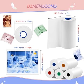 MIARALA 10 Rolls 5 Vibrant Single-Color Kids Camera Paper Roll Refill, HD Paper for Most Kids Instant Cameras, BPA-Free