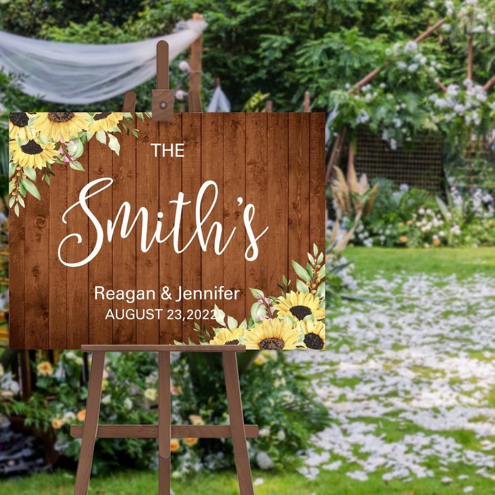 Panneau de mariage personnalisé floral avec motif de tournesol moderne