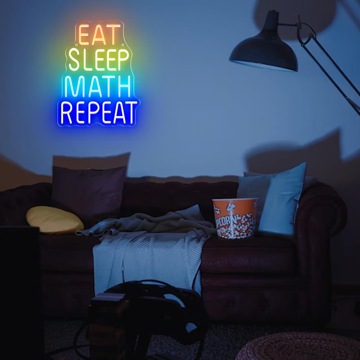 Eat Sleep Math Repeat LED Neon Sign Fun & Motivational Decor for Math Lovers Students Classroom Study Room USB Powered Dimmable Light Up Sign (10.51x13.38 Inches)