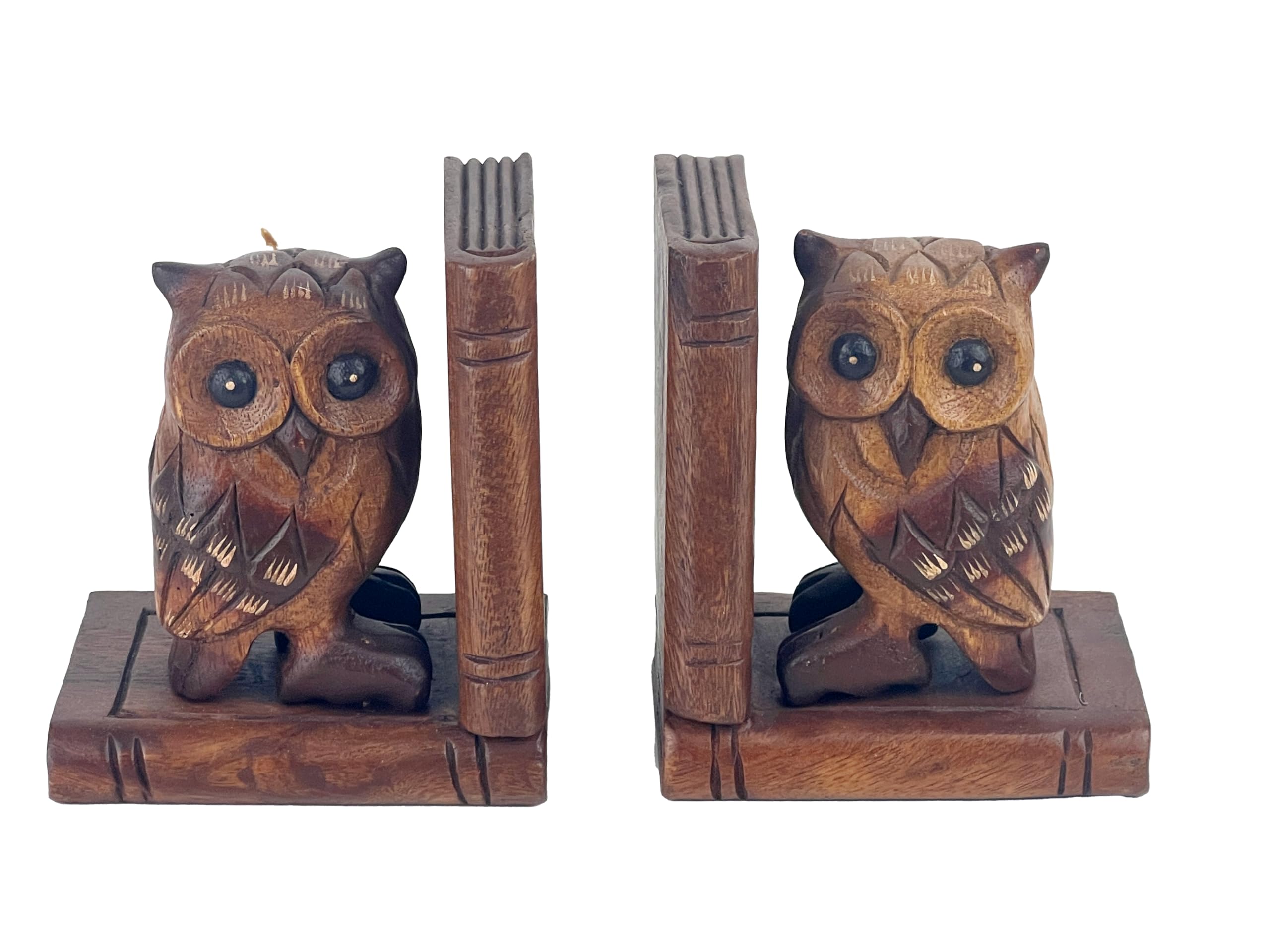 Handcrafted Wooden Owl Bookends, Decorative Book Holders, 17 cm Height, 14 cm Width
