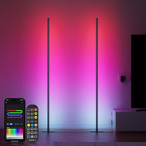 velted Corner Floor Lamp, Smart Dual LED Corner Lamp with APP and Remote Control, RGB+ICW Ambient Lighting Music Sync &16 Million Colors, 55" Standing Lamps for Living Room Gaming Bedroom (1 Pair) - 55inch