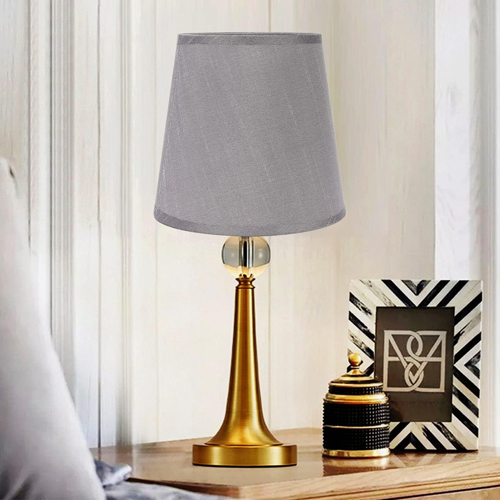 Paralume a Tamburo Grigio, Piccolo con Clip su Lampadina - Set di 6 in Tessuto a Barilotto - Classico Moderno per Lampadario, Lampada da Tavolo e da Parete
