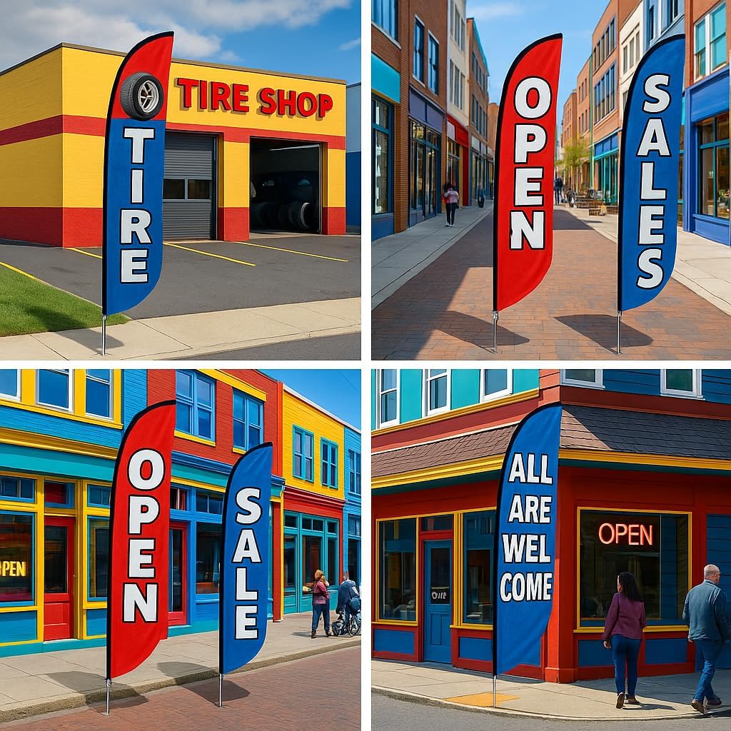 KLEXORE & CO Feather Flag Pole Kit 15ft Tall 2 Pack Fits 8-9ft & 11-12ft Feather Flags ONLY 100% Fiberglass Heavy Duty Ground Spike for Business Advertising Swooper Flag Pole Kit