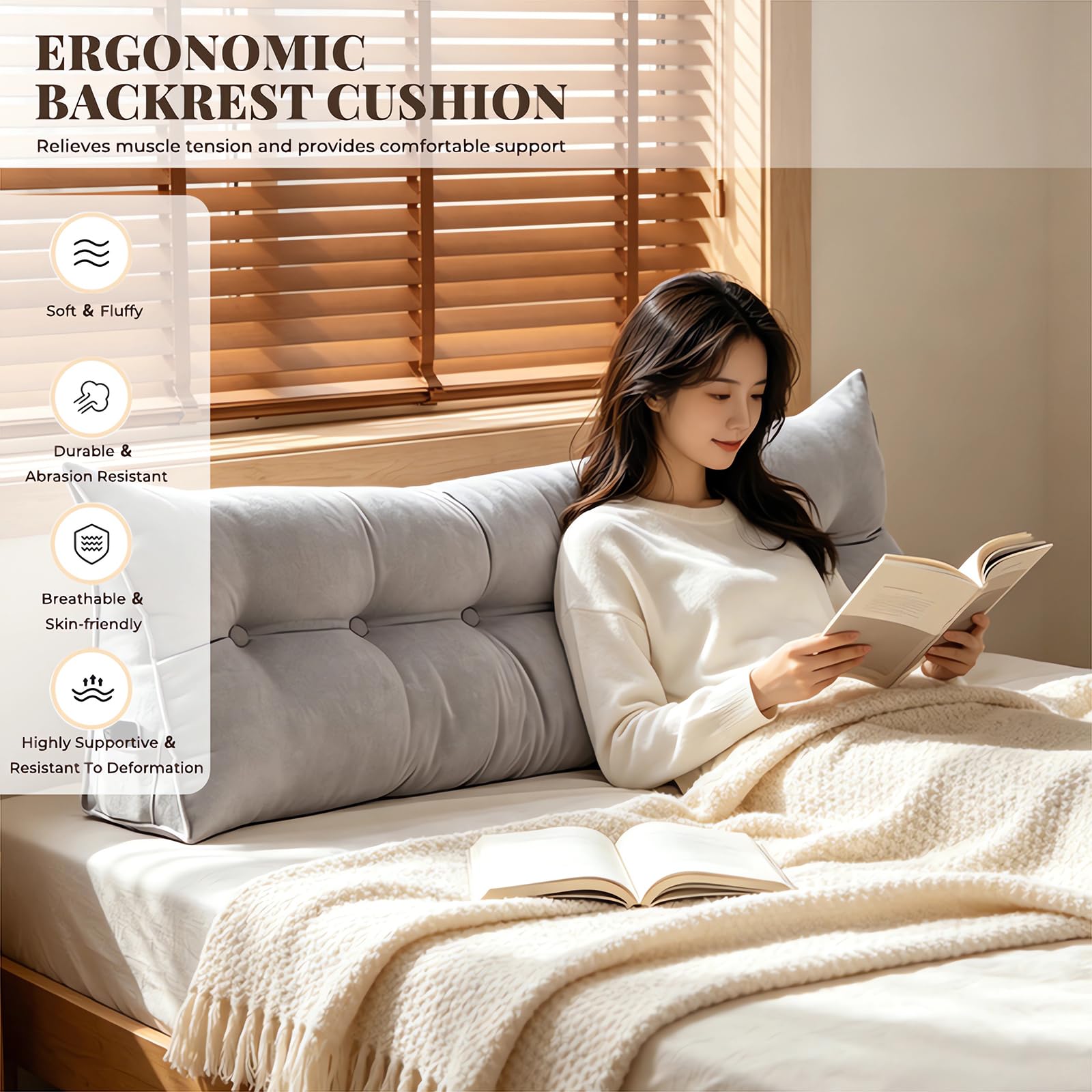 Generico Cuscino Schienale Divano Cuscino di Supporto per Testiera del Letto,Cuscino per Schiena per Divano Lettura con Rivestimento Sfoderabile per Camera Divano Letto,009,120 × 50 × 20 cm