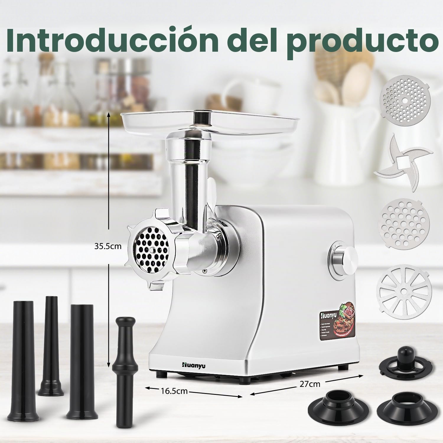 Huanyu Picadora Electrica 2800W Max Picadora de Carne Eléctrica Multifunción Picadora Electrica de Alimentos Con Embutidora de Chorizos Trituradora de Carne Para Uso Doméstico y Comercial
