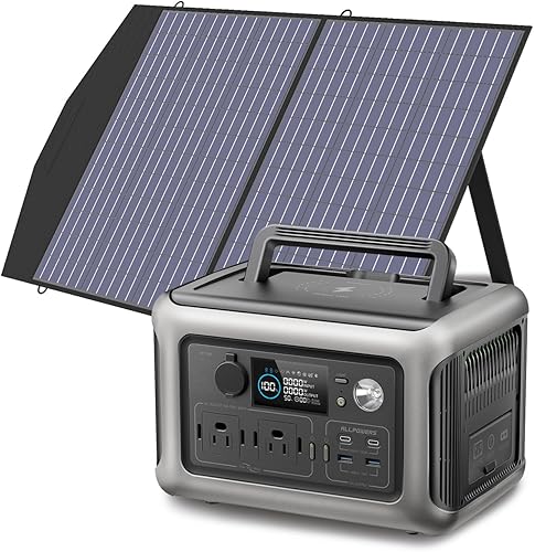 ALLPOWERS Generador solar R600 con panel solar SP027 incluido, estación de energía portátil LiFePO4 de 600 W 299 Wh con cargador solar de 100 W,