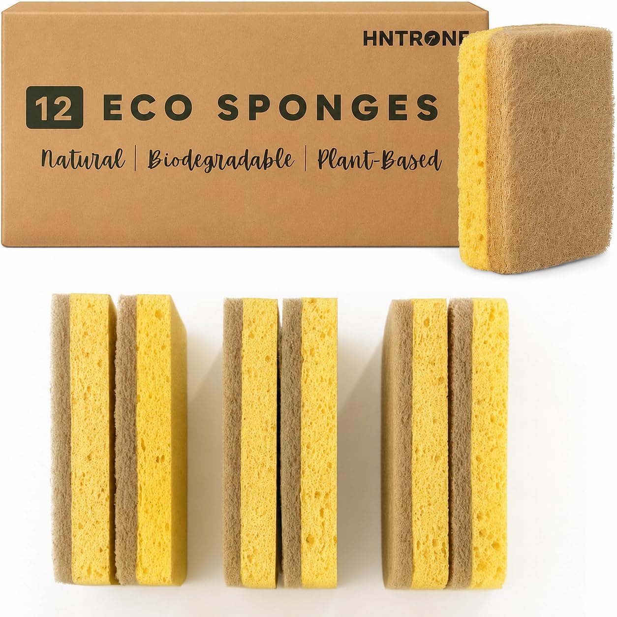 Hntr Natural Sponge Hntr® 12 X Eco Sponges Washing Up | Eco Washing Up Sponge Scourers | Natural Cellulose Sponge & Sisal Scrubber | Plastic-Free Compostable Non-Scratch S For Dishes & Kitchen Cleaning