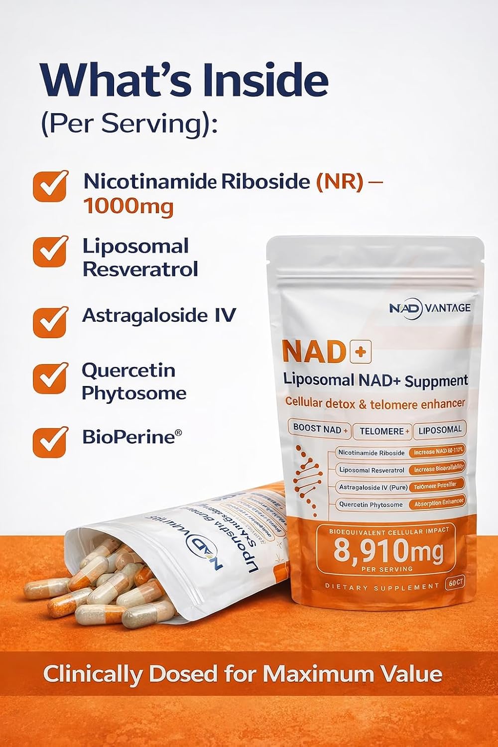 NAD+ 5D Matrix - High Potency NAD Precursor - 1000mg Nicotinamide Riboside (NR) + Liposomal Resveratrol - Clean Vegan Formula - Cellular Energy & Immune Support - Image 4