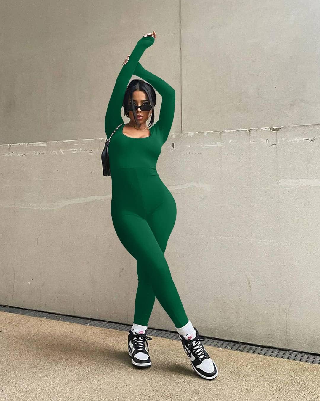 LAGSHIAN Women's Sexy Bodycon Long Sleeve Scoop Neck One Piece Jumpsuit Romper - Image 5