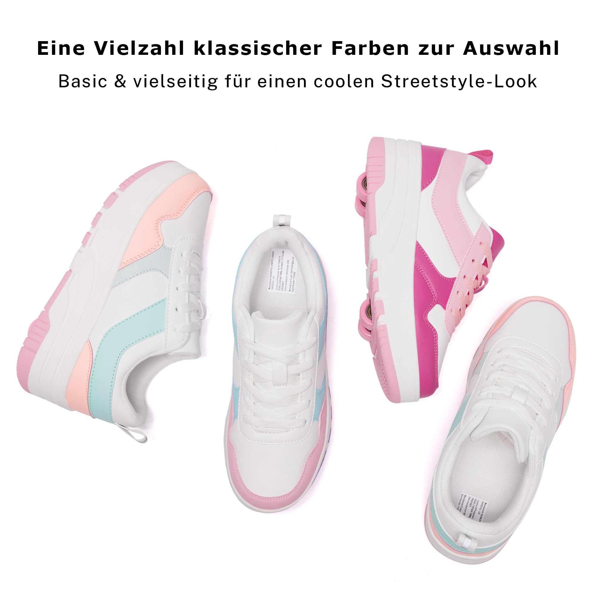 Mädchen Damen Schuhe mit Rollen Skate, Sneakers mit abnehmbaren Rädern Sportschuh