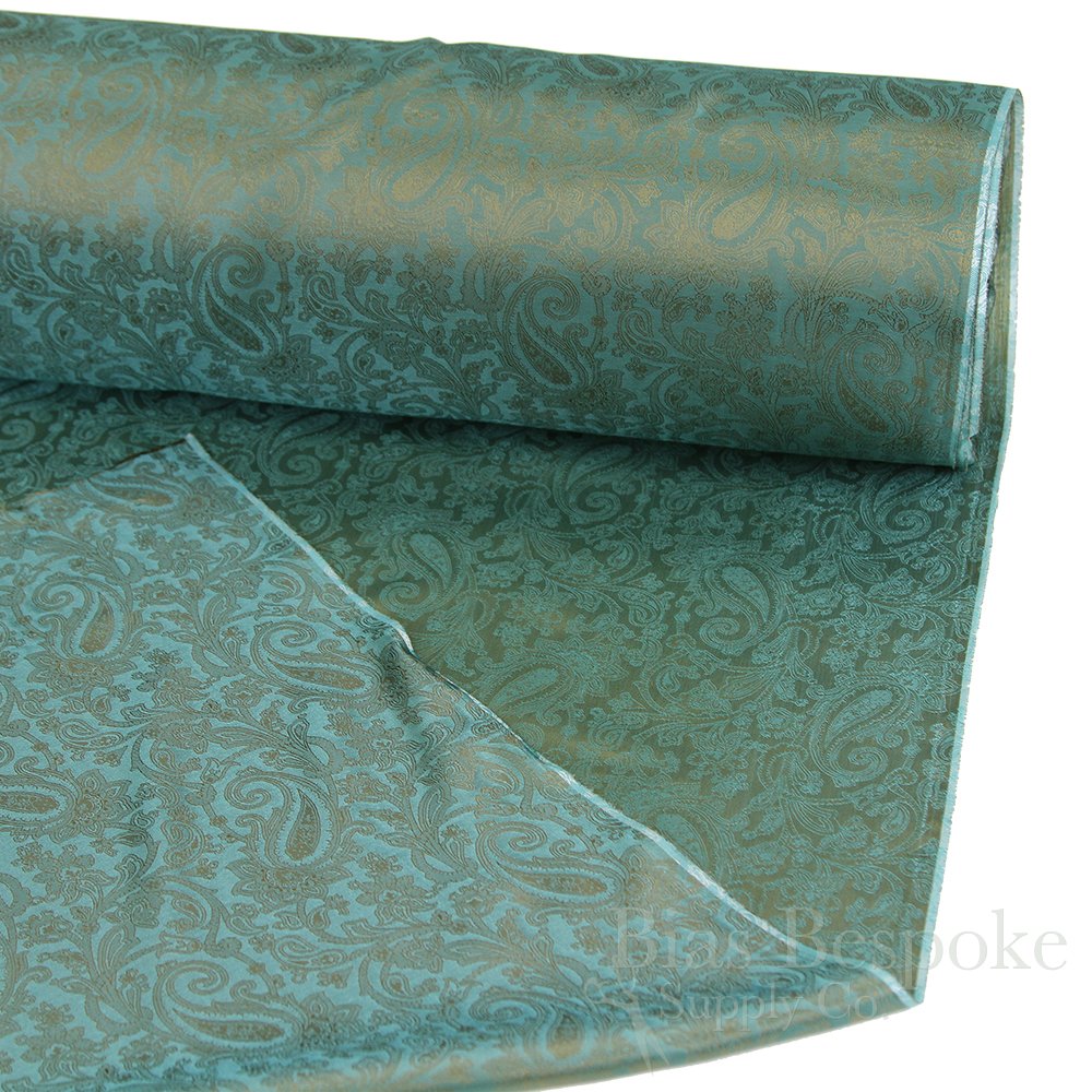 FIORELLO 100% Cupro Bemberg Bronze & Blue Green Jacquard Paisley Lining, by The Yard, Made in Italy