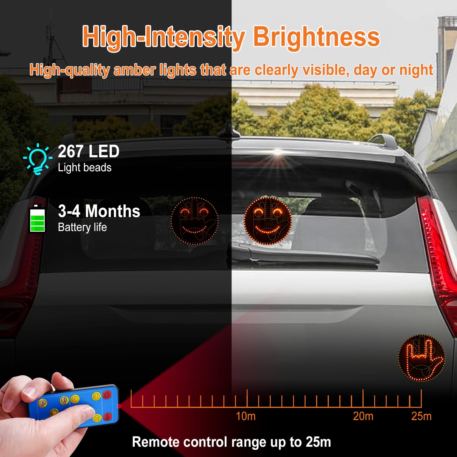 Emojis and Gestures - Luz de coche divertida con control remoto, señal LED de furia de carretera para coche, accesorios de coche ideales para regalo, accesorios de coche divertidos para