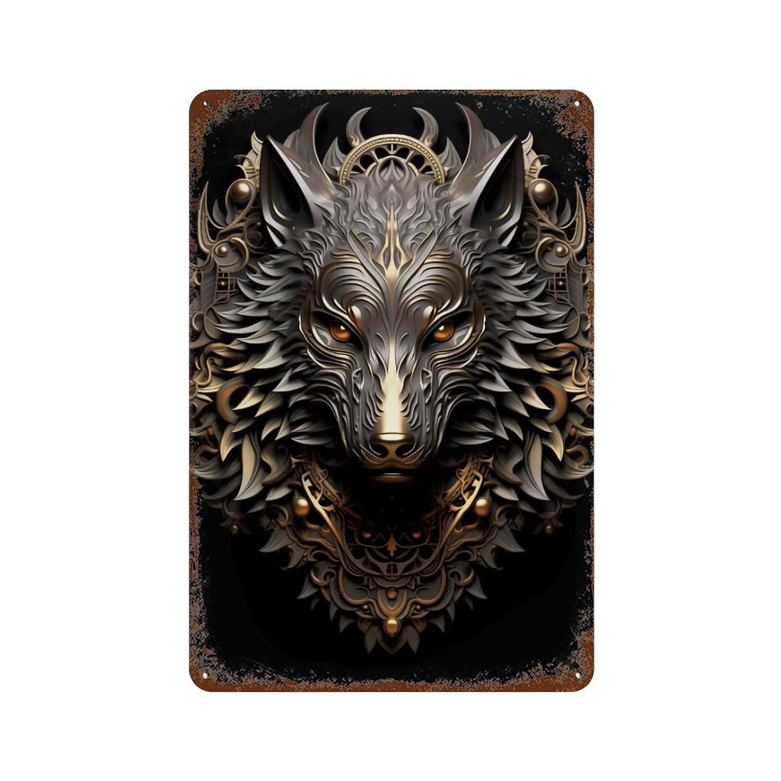 Decorative Tin Sign with Silver Wolf Majesty Design 11.8"x7.9", for Farmhouse, Kitchen And Entryway Decor, Decorative Metal Wall Art