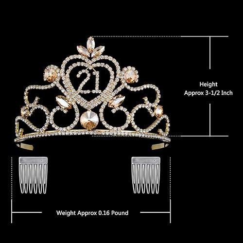 Miniatura 2 de Tiara de corona de 21 cumpleaños JEHEHUBO para mujer tiaras de 21 cumpleaños coronas de metal dorado con diamantes de imitación de cristal 21