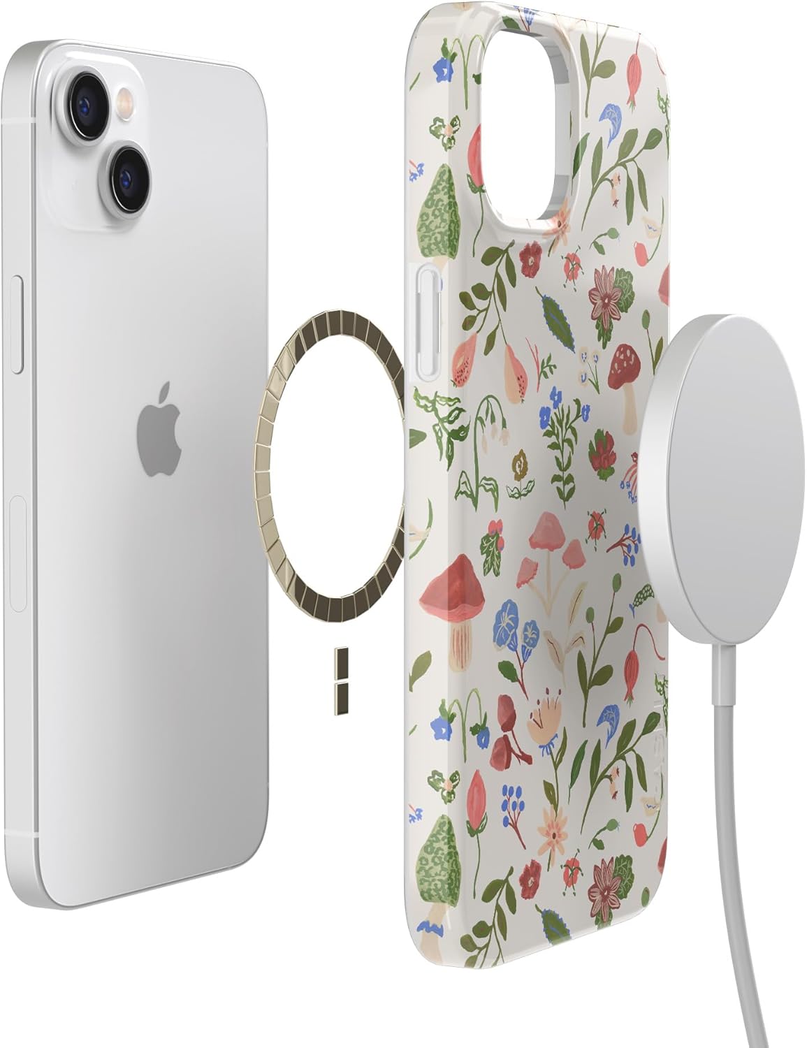 Casely iPhone 14 Plus Case | Garden Party | Mushroom Floral | Compatible with MagSafe | Classic Ultra Slim Design