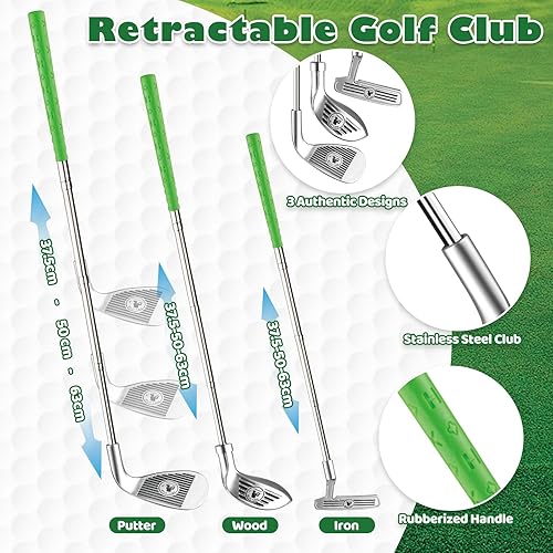 Miniatura 3 de Letapapa Juego de palos de golf para niños pequeños, longitud ajustable con alfombrilla y cornhole de golf, palos de golf mejorados para niños con 8