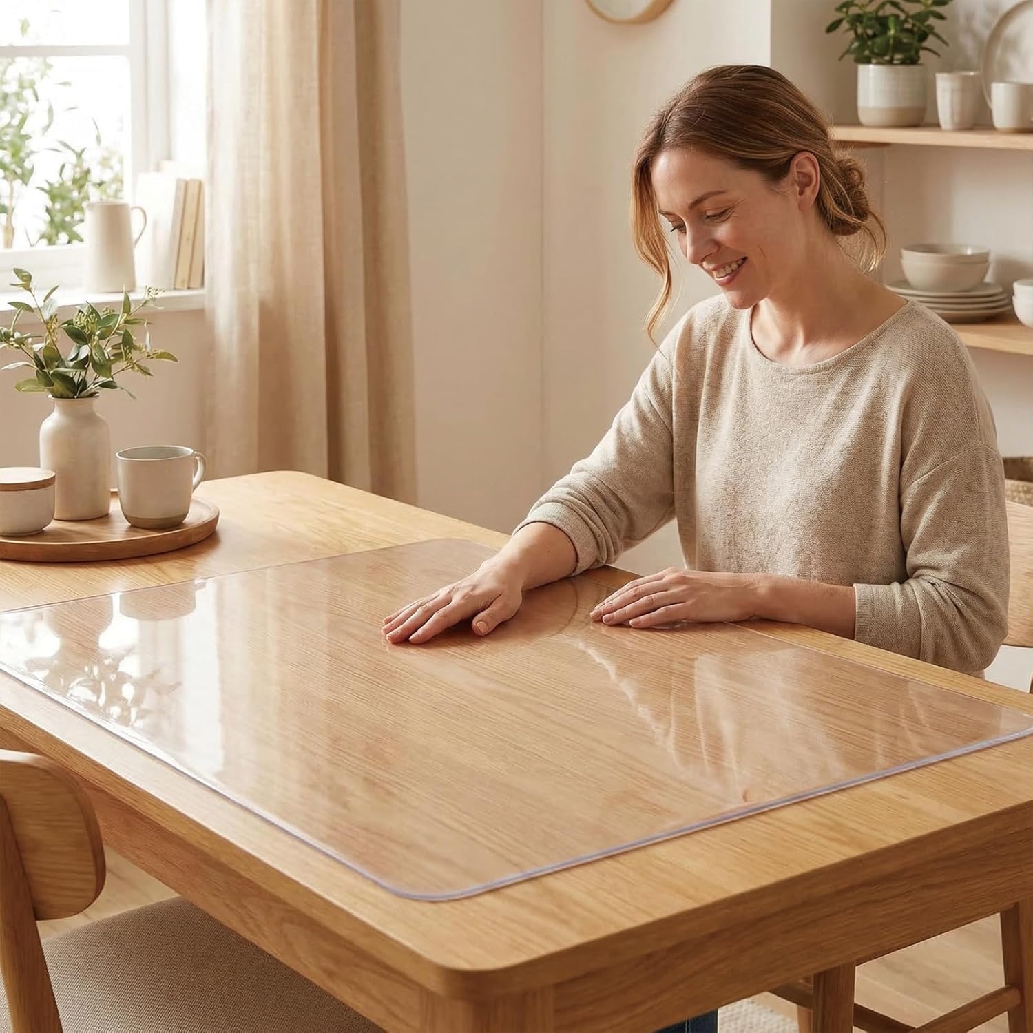18X22 Inch Clear Plastic Dining Table Protector Cover PVC Vinyl Desk Blotter Pad Mat Wooden Furniture Coffee Glass Corner Bar End Side Table Top Protection Countertop Pad Waterproof