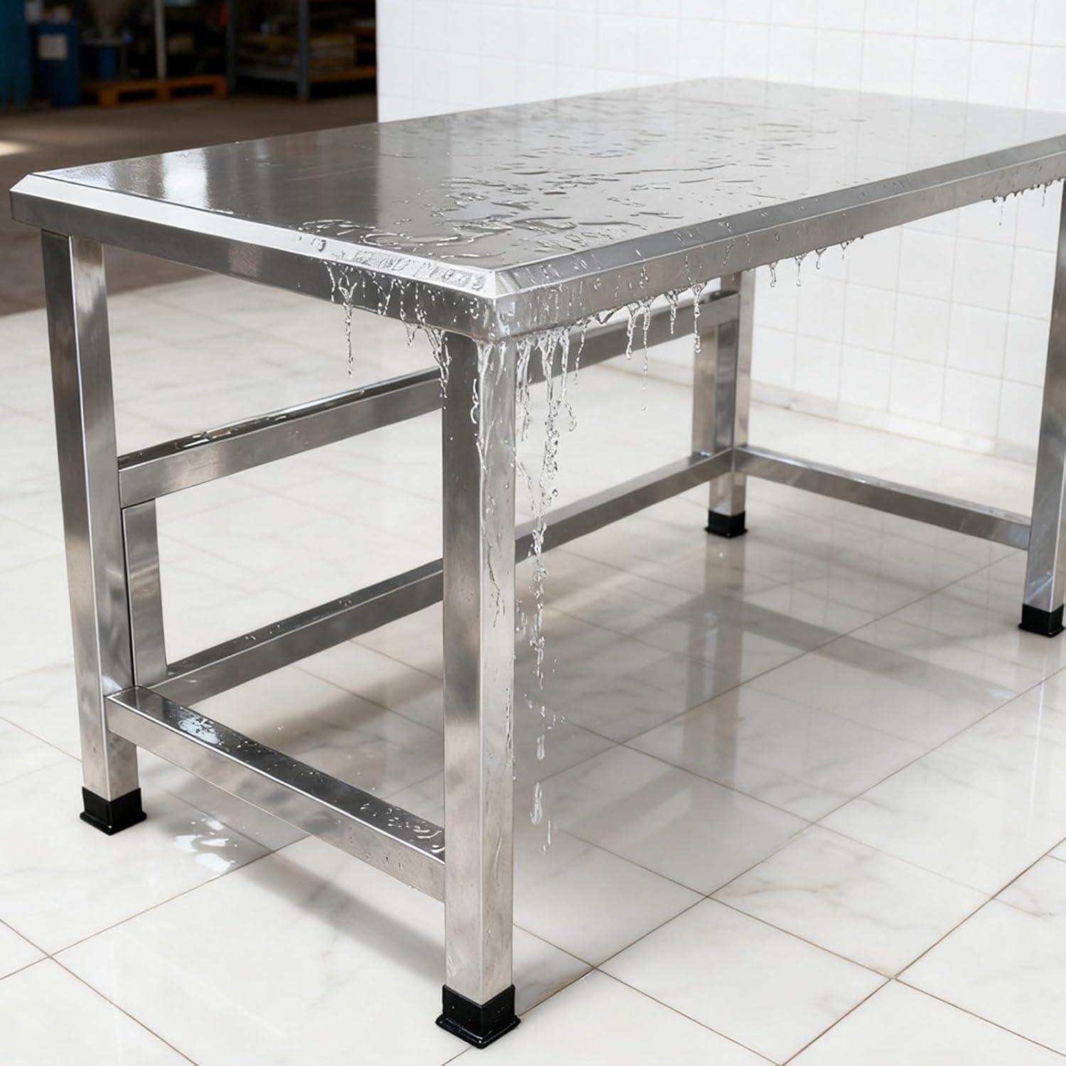 Reinforced Beam Stainless Steel Workbench Kitchen Workstation Worktable Easy Installation Non-Slip Feet Beveled Edge Design Sturdy Structure Metal Packaging Table(60x35x78cm/23.6x13.8x30.7”)