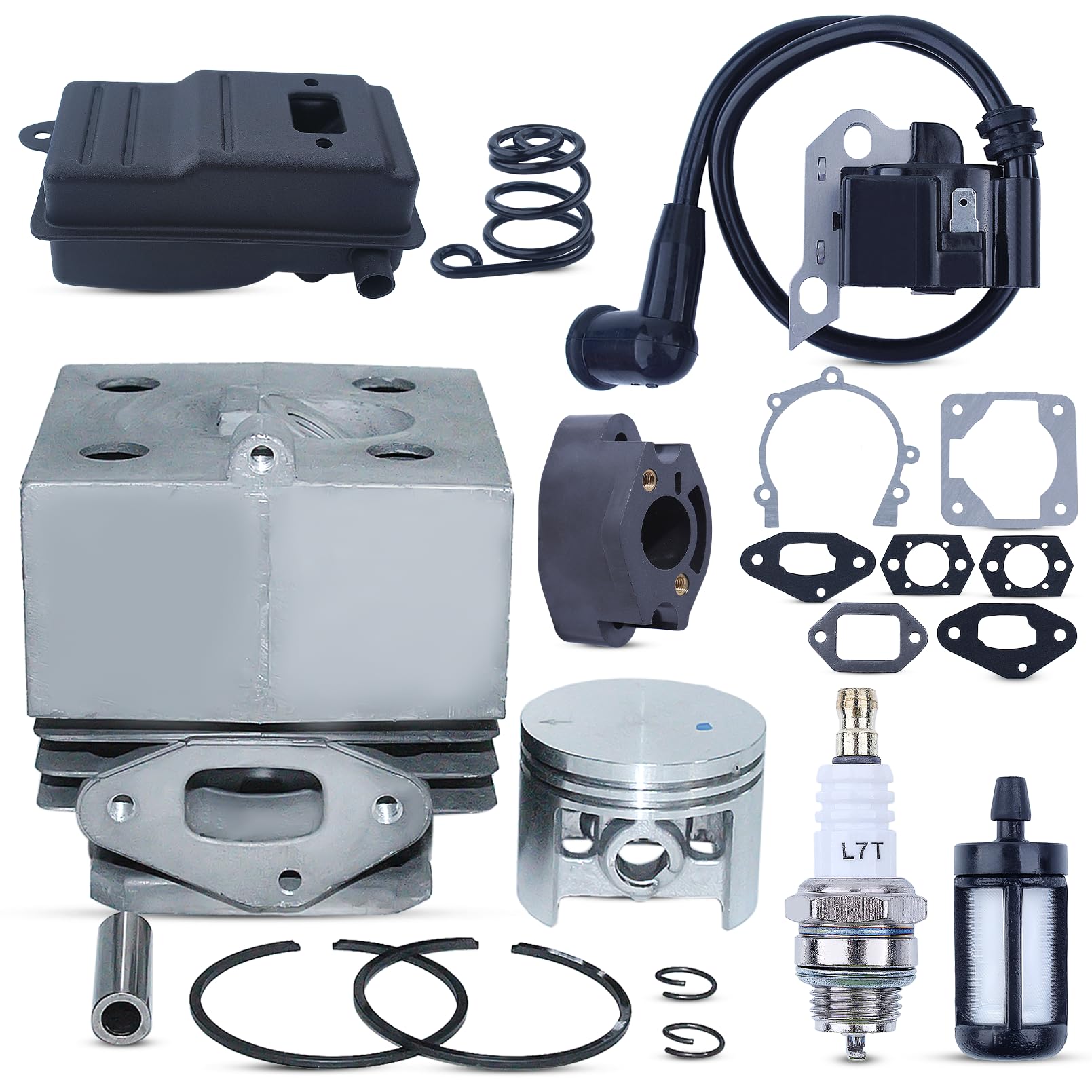 Kit Pistone Cilindro 46MM per Motore Stihl BR420 BR400 SR400 SR420 BR320 BR340 BR380 con Bobina d'Accensione BR420 Silenziatore Scarico Pezzi di Ricambio 4203-020-1201 4203 400 13014203 140