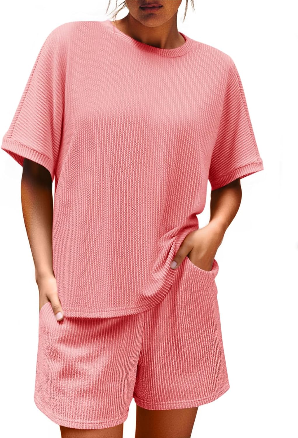 Imily Bela Womens 2 Piece Outfits 2025 Oversized Summer Short Sets Casual Beach Ribbed Short Sleeve Matching Set