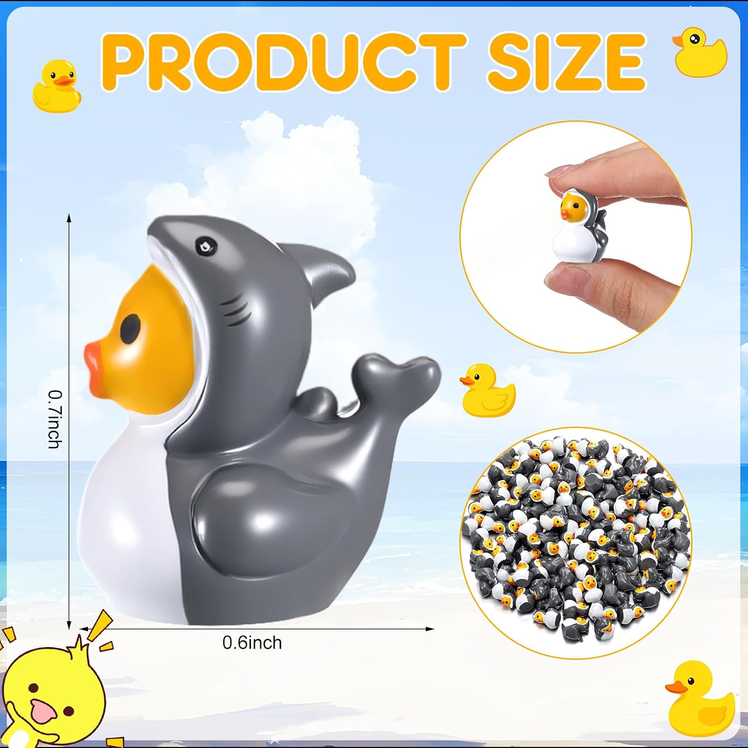 Novabright 100 Pcs Mini Resin Shark Ducks Bulk Shark Ducks Cute Print Funny Figurines for Birthday Party Favors Landscape Decorations