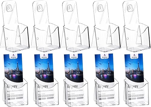 Soporte acrílico para folletos, paquete de 10 unidades de plástico triple de 4 pulgadas de ancho, soporte para folletos de montaje en paredencimera,