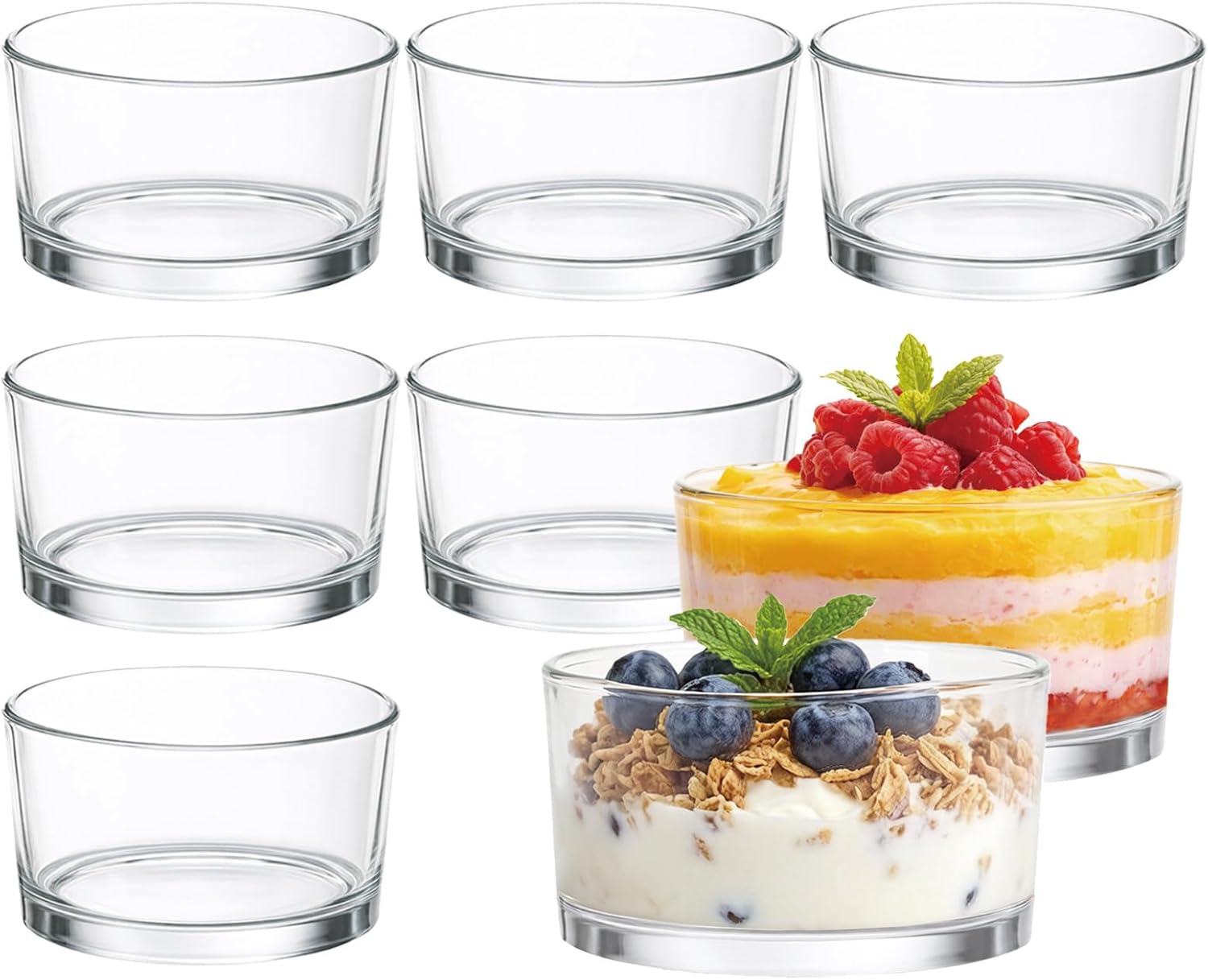8 Pack 6oz Glass Dessert Cups - 200ml Small Glass Bowls Set of 8