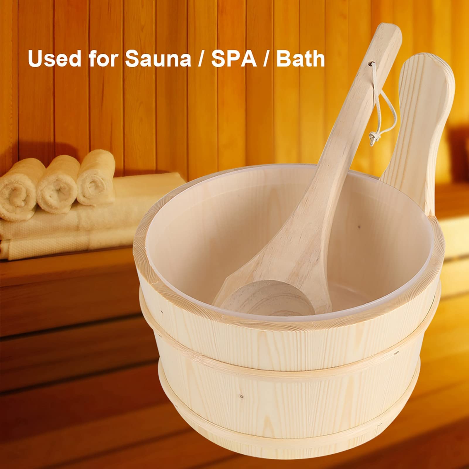 Mokernali Seau De Sauna avec Louche, Seau pour Sauna, Ensemble De Louche en Bois Naturel, Qualité Et Durable, Seau d'eau De Sauna Et Louche, pour Sauna, Spa Et Accessoires De Bain