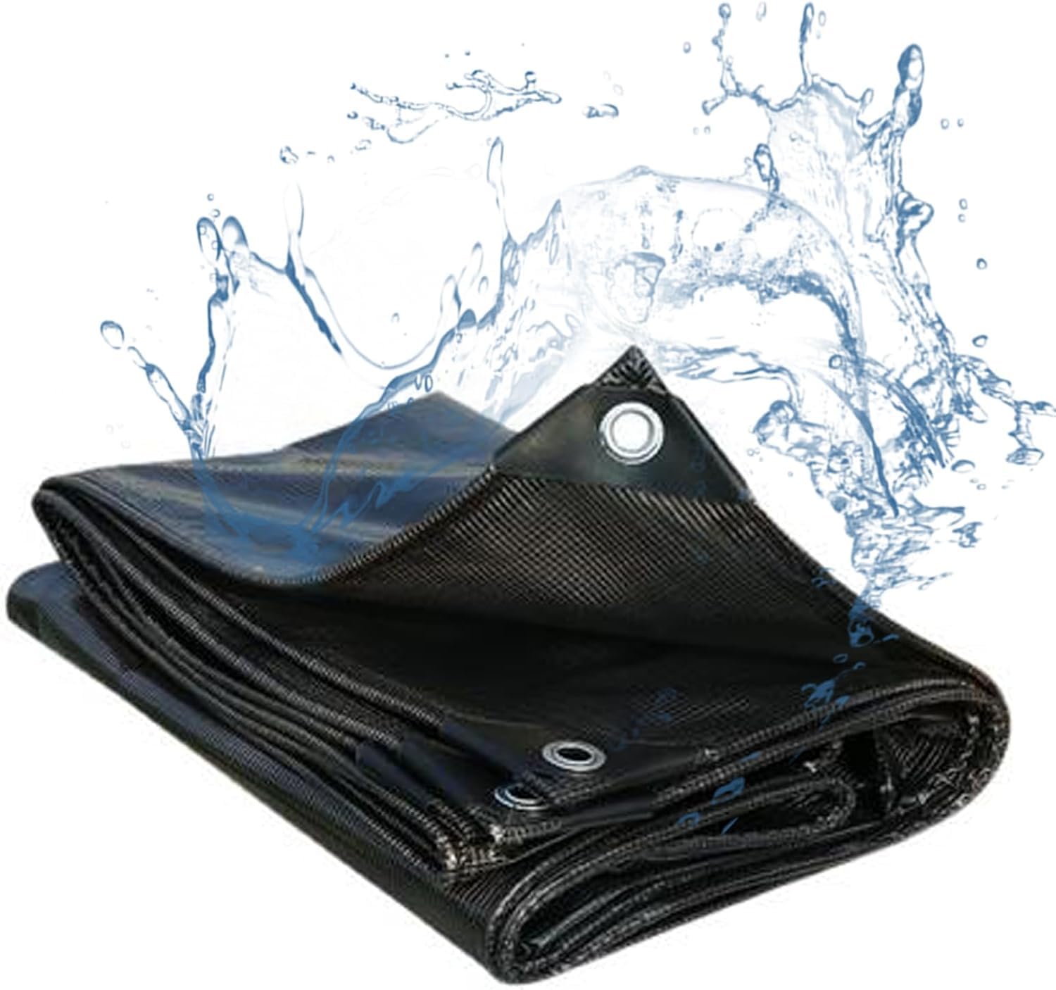 Fabric Tarpaulin Schwarz with Eyelets 220 g/m² Tent Waterproof Truck Protective All-Purpose Tear-Resistant UV Cover Film for Garden Furniture Trampoline Roof Car Wood Boat Cover (2.9 m x 4.9 m)