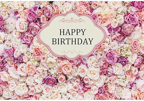 Yeele Telón de fondo de cumpleaños rosa de 7 x 5 pies con flores rojas y rosas para fotografía de niñas y mujeres, retratos, suministros de