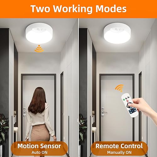 Miniatura 3 de Funlenry Battery Powered Motion Sensor Ceiling Light with Remote - Battery Ceiling Light for Closet, Shower, Stair, Hallway, ect