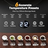 Vista 2 de Electric Tea Kettle with Infuser Temperature Control and Automatic Shut Off 24 H Keep Warm for Coffee Water Heater and Tea Pot Glass Black 1.5L