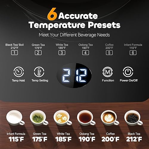 Miniatura 2 de Hervidor de té eléctrico con control de temperatura de infusor y apagado automático 24 horas mantiene el calor para calentador de agua y tetera de