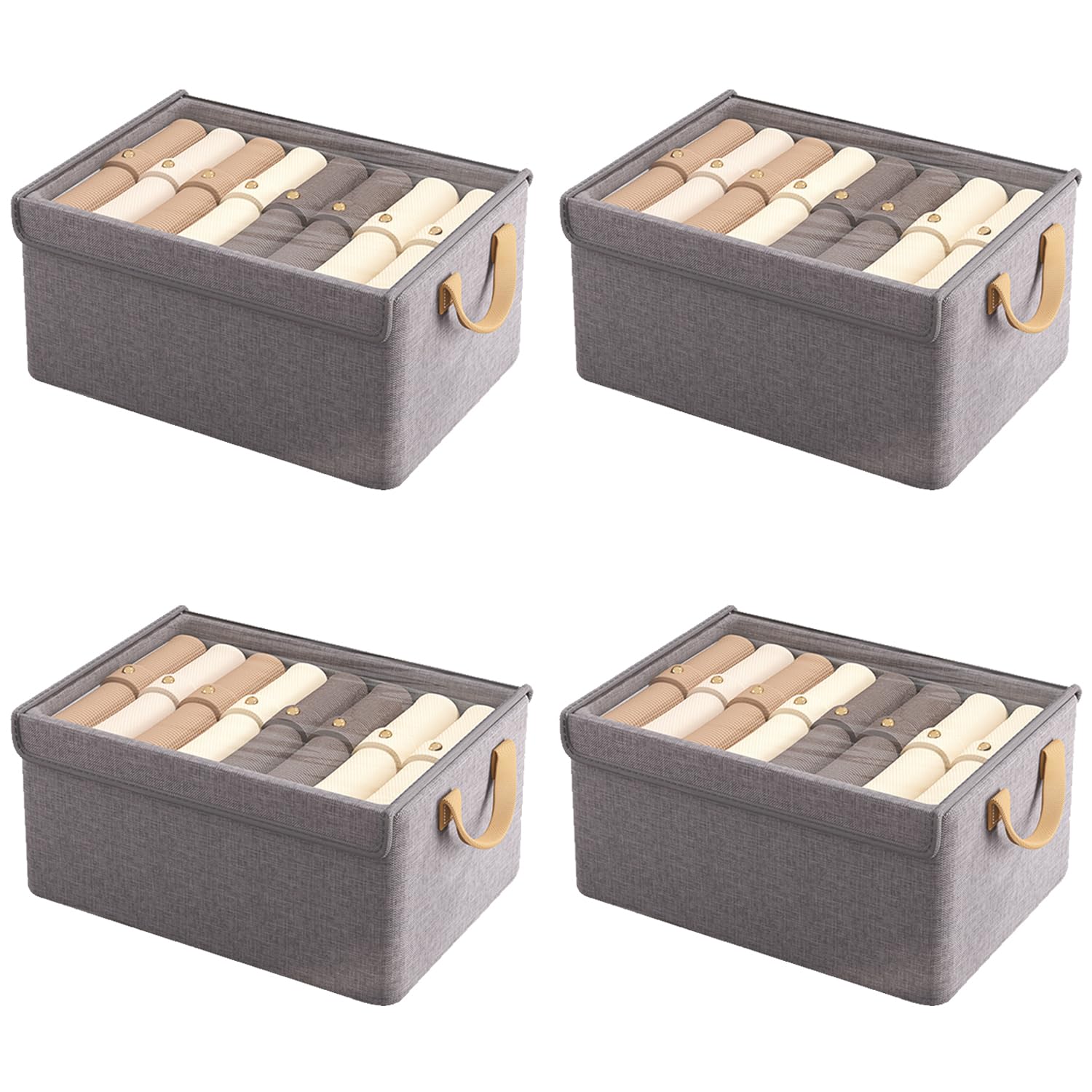 ANBOO 4Pack 40x27x21cm Cube sStorage Boxes with Lid, Fabric Thickened Storage Basket with Handles, Large Home Organizer for Clothes, Toys, Office Products and Other Home Sundries