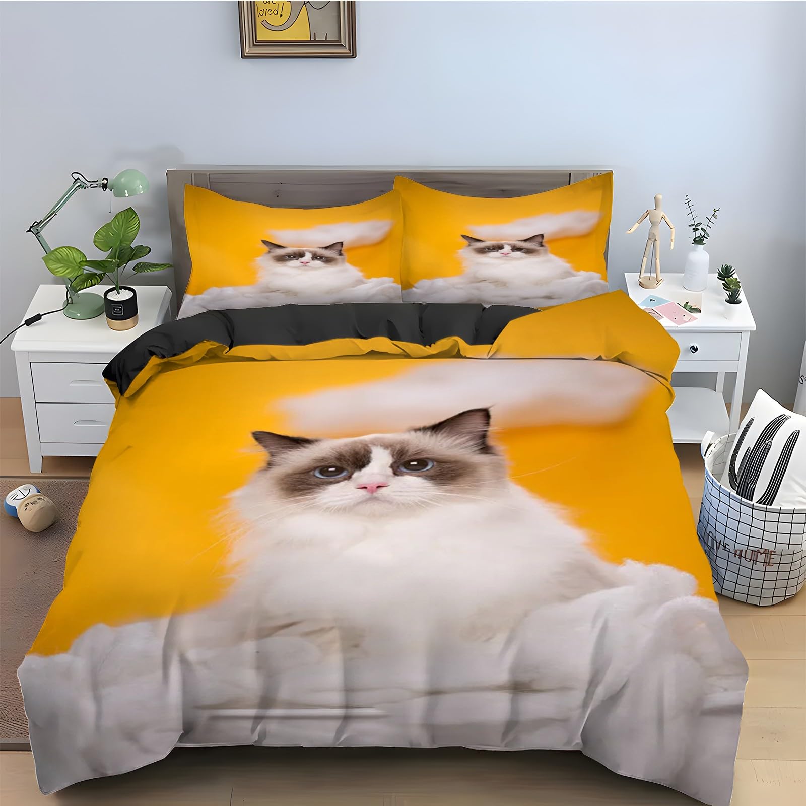 Parure de lit 90x190 chat Ragdoll en microfibre douce et zippée lavable
