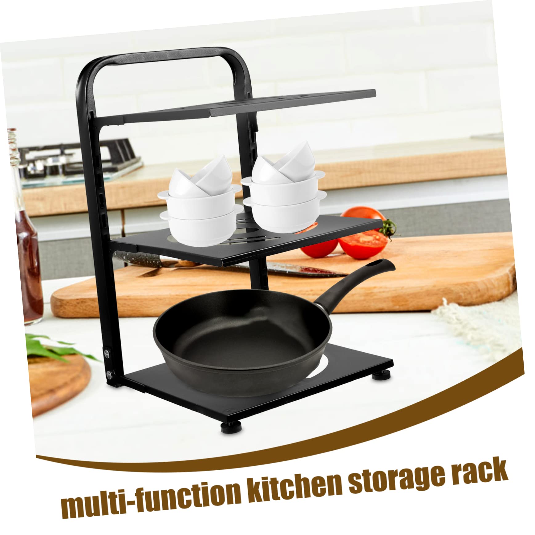 GLEAVI Organizzatore per Pentole Regolabile per Padelle da Cucina in Acciaio al Carbonio Organizer per Utensili Multistrato Contenitore per Pentole e Coperchi