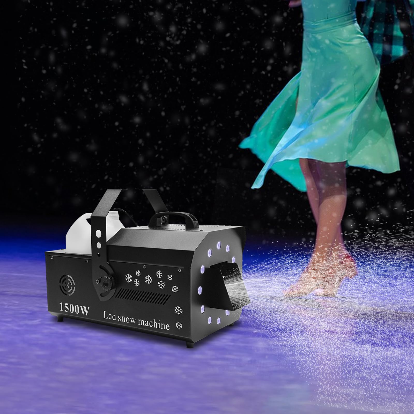 1500W Snowflake Machine, 3-in-1 LED Snowflake Machine Artificial Snow Making Machine with Remote Control Stage Snow Maker, Fake Snow Maker Machine for Indoor & Outdoor, Adjustable Snowflake