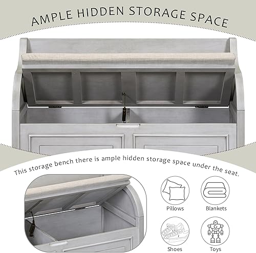 Miniatura 4 de Banco de almacenamiento de madera con armarios de zapatos debajo del asiento y bisagra de seguridad, banco de almacenamiento multifuncional para