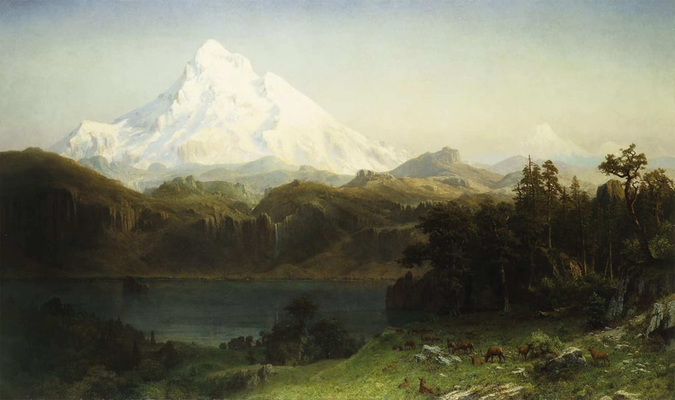 SERENDIPITP Vintage Picture Print on Canvas Wall Art Poster Mount Hood in Oregon by Albert Bierstadt Artwork Print Poster for Wall Decor 60x90cm