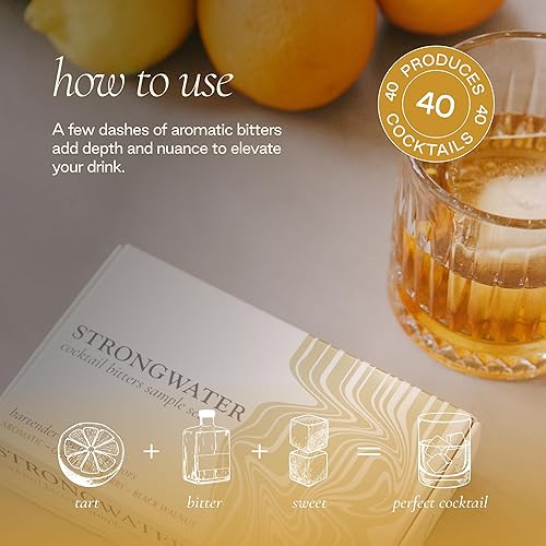 Miniatura 4 de Strongwater Juego de muestras de amargos de cóctel, juego de amargos de cóctel para 32 cócteles, juego de regalo amargo con cereza, aromático, nogal